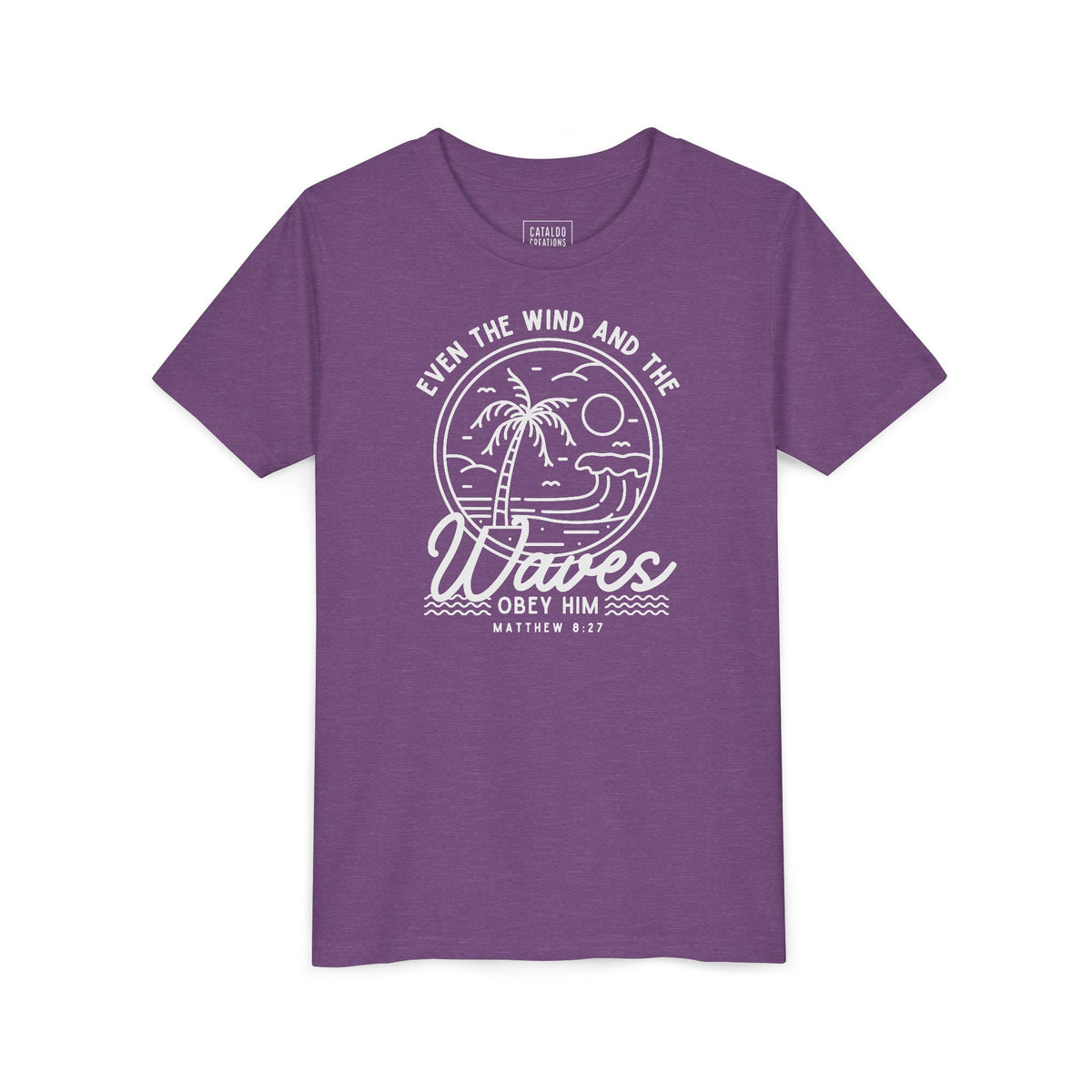 Youth Short Sleeve Tee - 'Even the Wind and the Waves Obey Him' Kids Bible Verse Shirt