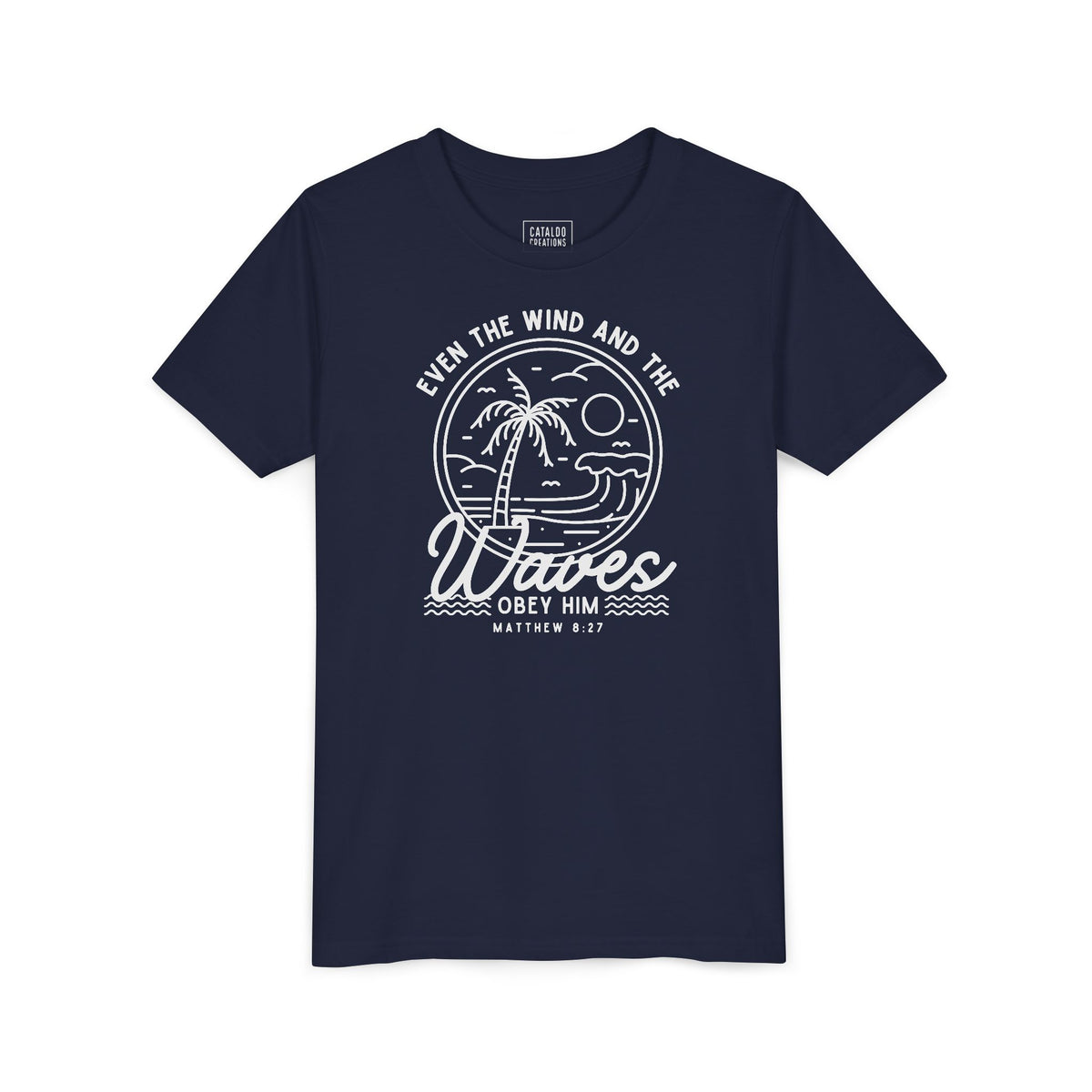 Youth Short Sleeve Tee - 'Even the Wind and the Waves Obey Him' Kids Bible Verse Shirt