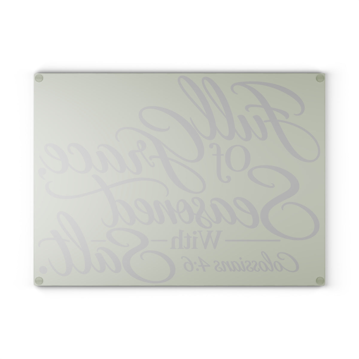 Full of Grace, Seasoned with Salt Glass Cutting Board | Olive Green Christian Kitchen Decor | Colossians 4:6