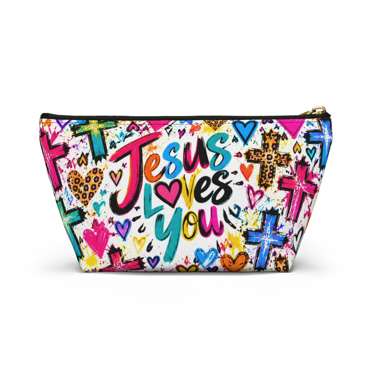 Jesus Loves You Makeup Bag – Colorful Christian Accessory Pouch | Small & Large
