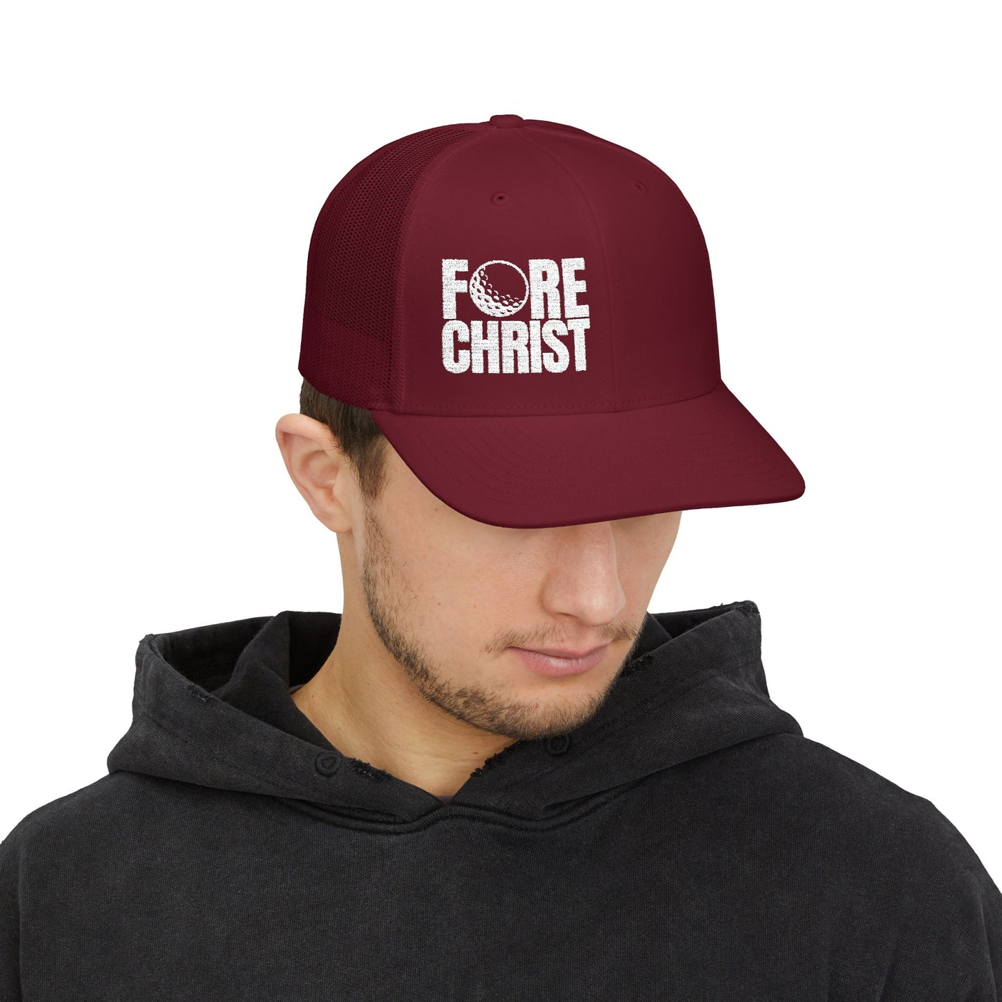 FORE CHRIST Snapback Trucker Cap - Stylish Golf Hat for Faith & Sport Enthusiasts