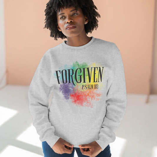 Experience the ultimate comfort and style with our Forgiven Christian Crewneck Super Soft Sweatshirt. This Psalm 103 inspired sweatshirt will not only keep you warm, but also add a splash of color to your wardrobe. Embrace forgiveness and show your faith with this must-have piece.