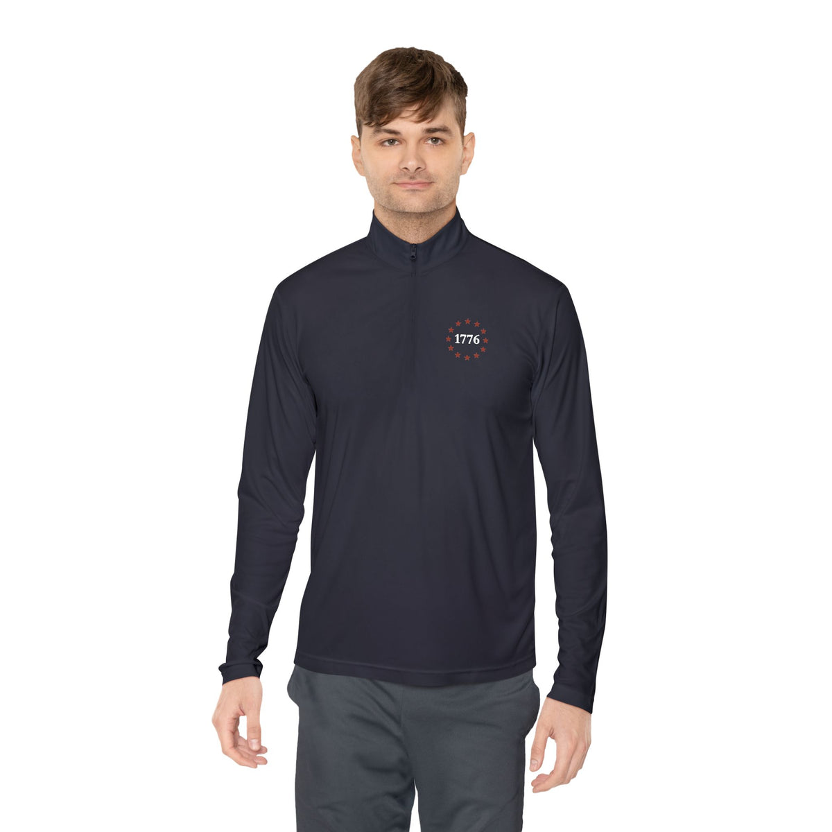 1776 One Nation Under God Patriotic Quarter-Zip. Fast Drying And Lightweight Athletic Pullover