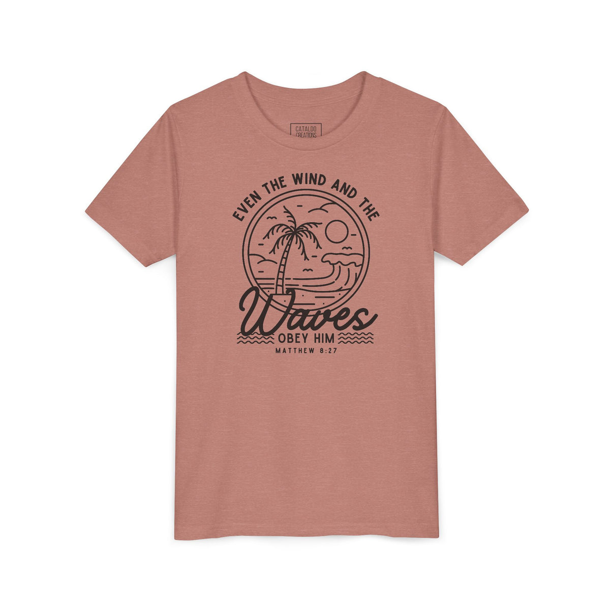Youth Short Sleeve Tee - 'Even the Wind and the Waves Obey Him' Kids Bible Verse Shirt