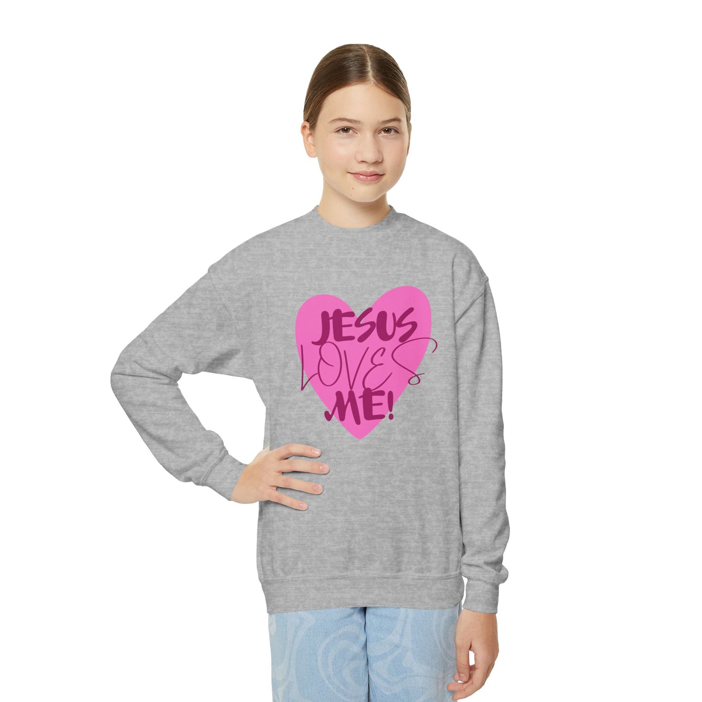 Kids Jesus Loves Me Youth Crewneck Sweatshirt