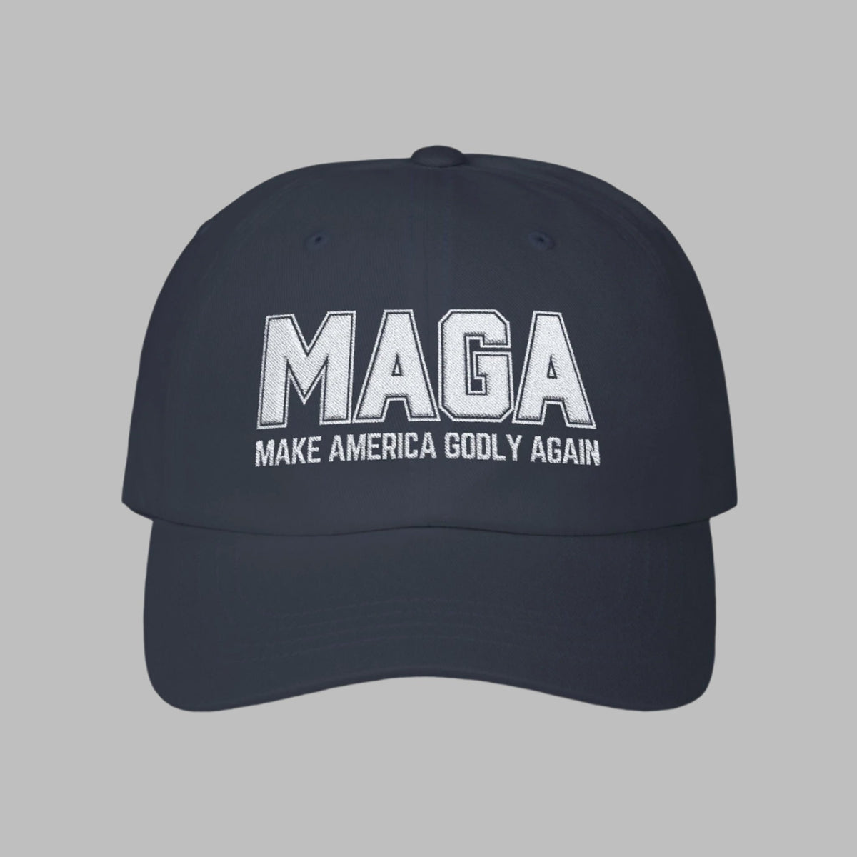 Make America Godly Again Classic Baseball Hat. White Embroidered Design