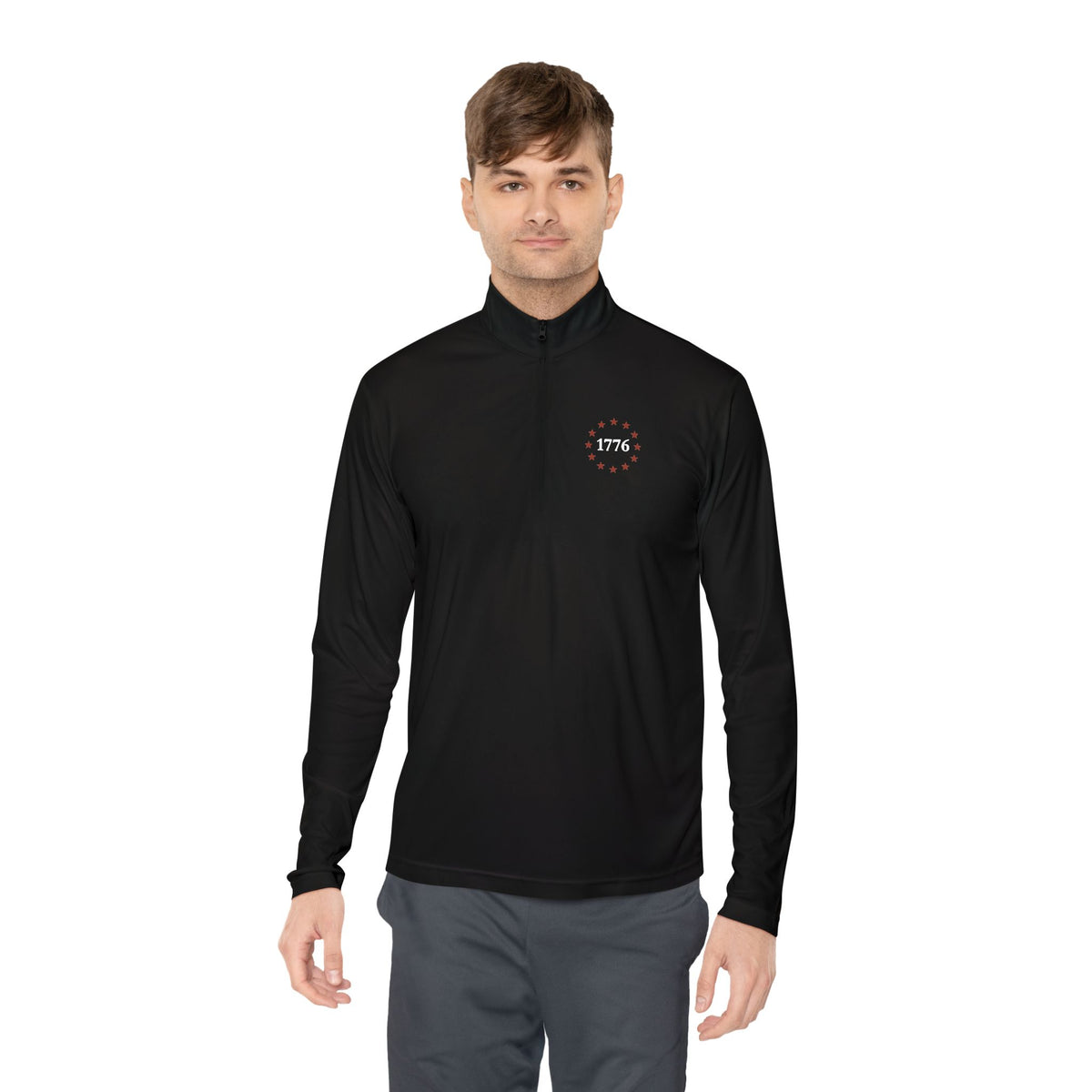1776 One Nation Under God Patriotic Quarter-Zip. Fast Drying And Lightweight Athletic Pullover