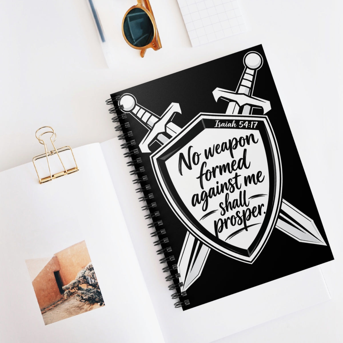 No Weapon Formed Against Me Shall Prosper Spiral Notebook | Isaiah 54:17 Christian Journal
