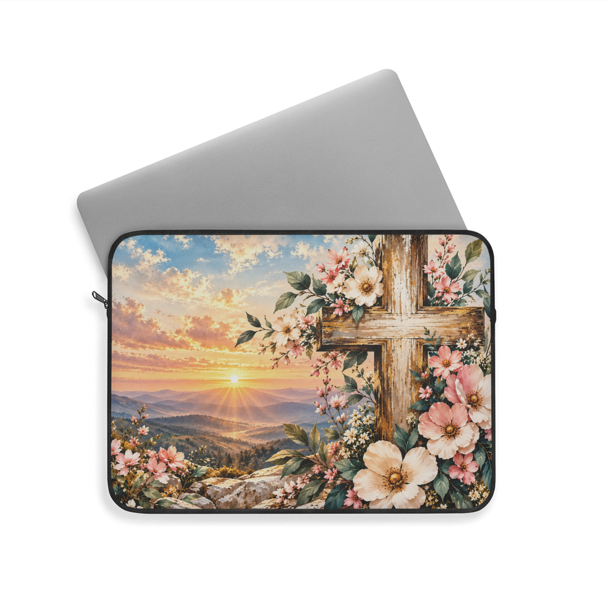 Watercolor Floral Cross Laptop Sleeve – Christian Laptop Case for Women | 12", 13" & 15"