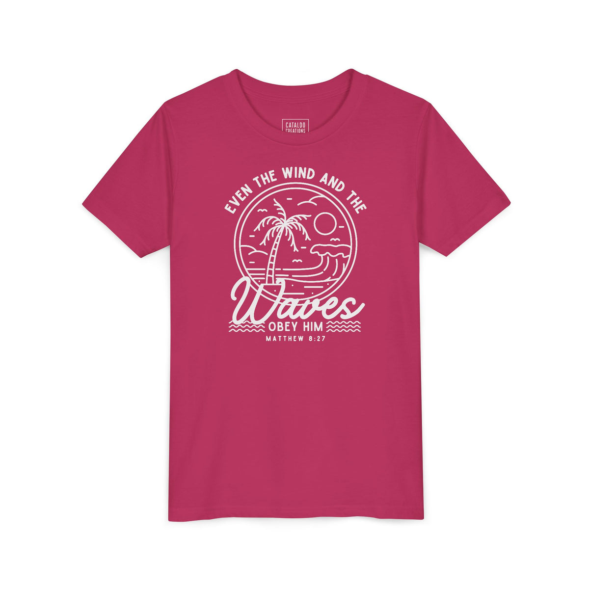 Youth Short Sleeve Tee - 'Even the Wind and the Waves Obey Him' Kids Bible Verse Shirt