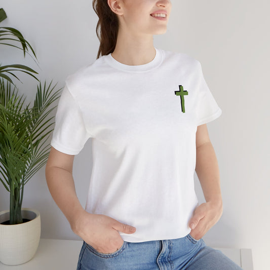 Kingdom Seeker, Faith Walker, Believer, Spiritual Warrior, Watchman, Disciple, Good Servant, Child Of God. This gorgeous Christian crew neck t-shirt has a large faith based design on the back with a cross behind the various names for Children of God. With a subtle cross design on the front, you can wear your faith boldly with this Cataldo Creations short sleeve tee!