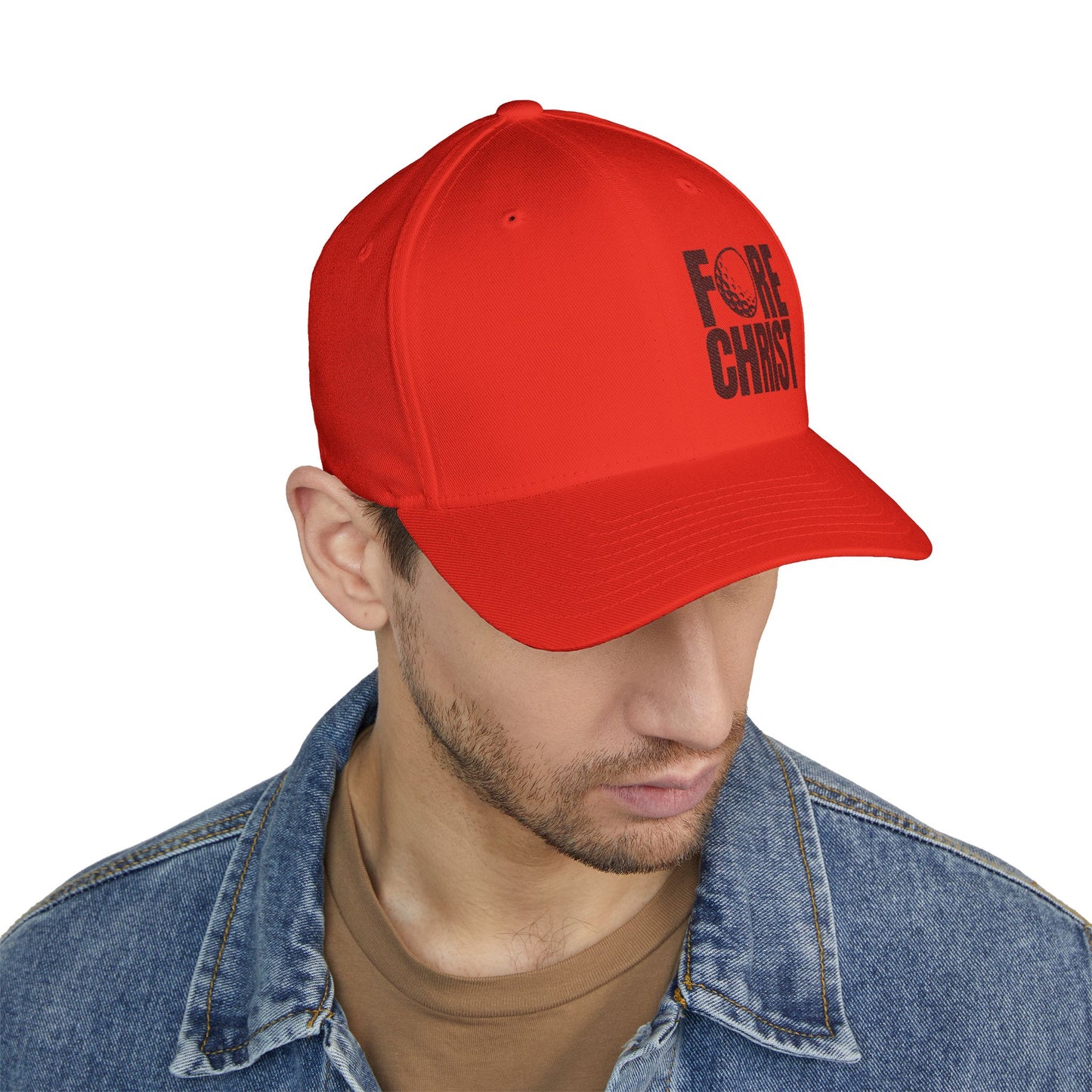 Fore Christ Embroidered Golf Cap - Faith-Inspired Closed-Back Hat.
