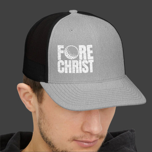 FORE CHRIST Snapback Trucker Cap - Stylish Golf Hat for Faith & Sport Enthusiasts