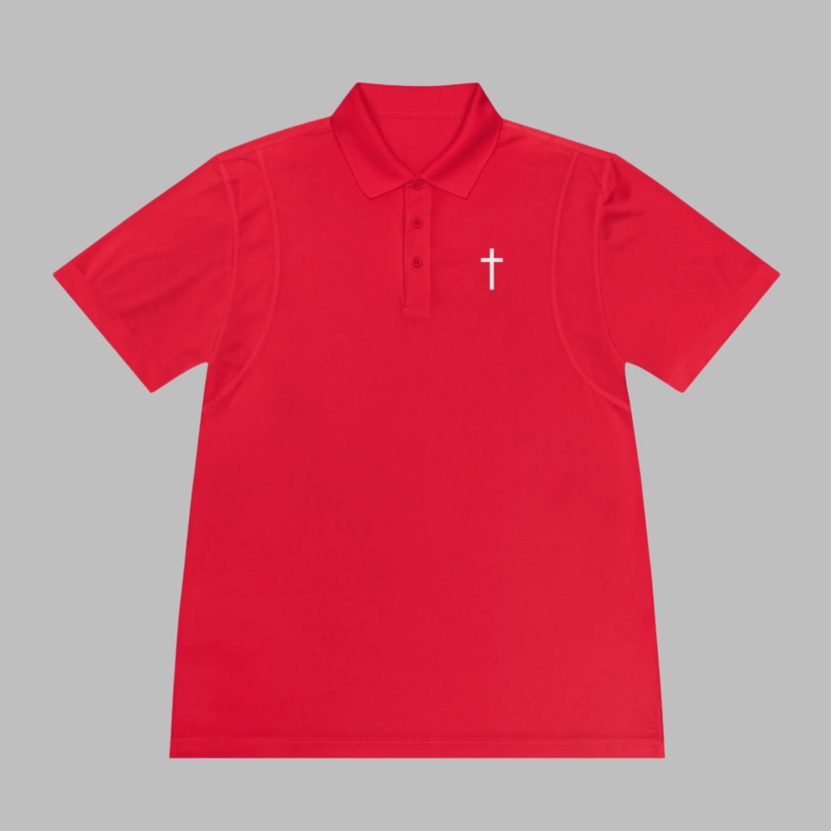 Meet the Cataldo Creations Cross Golf Polo for men. This lightweight, fast drying athletic polo is a perfect conversation starter on the course. With a small cross on the front chest, this design is simple and timeless. Christian golfer. Christian athletic apparel. Faith based apparel.