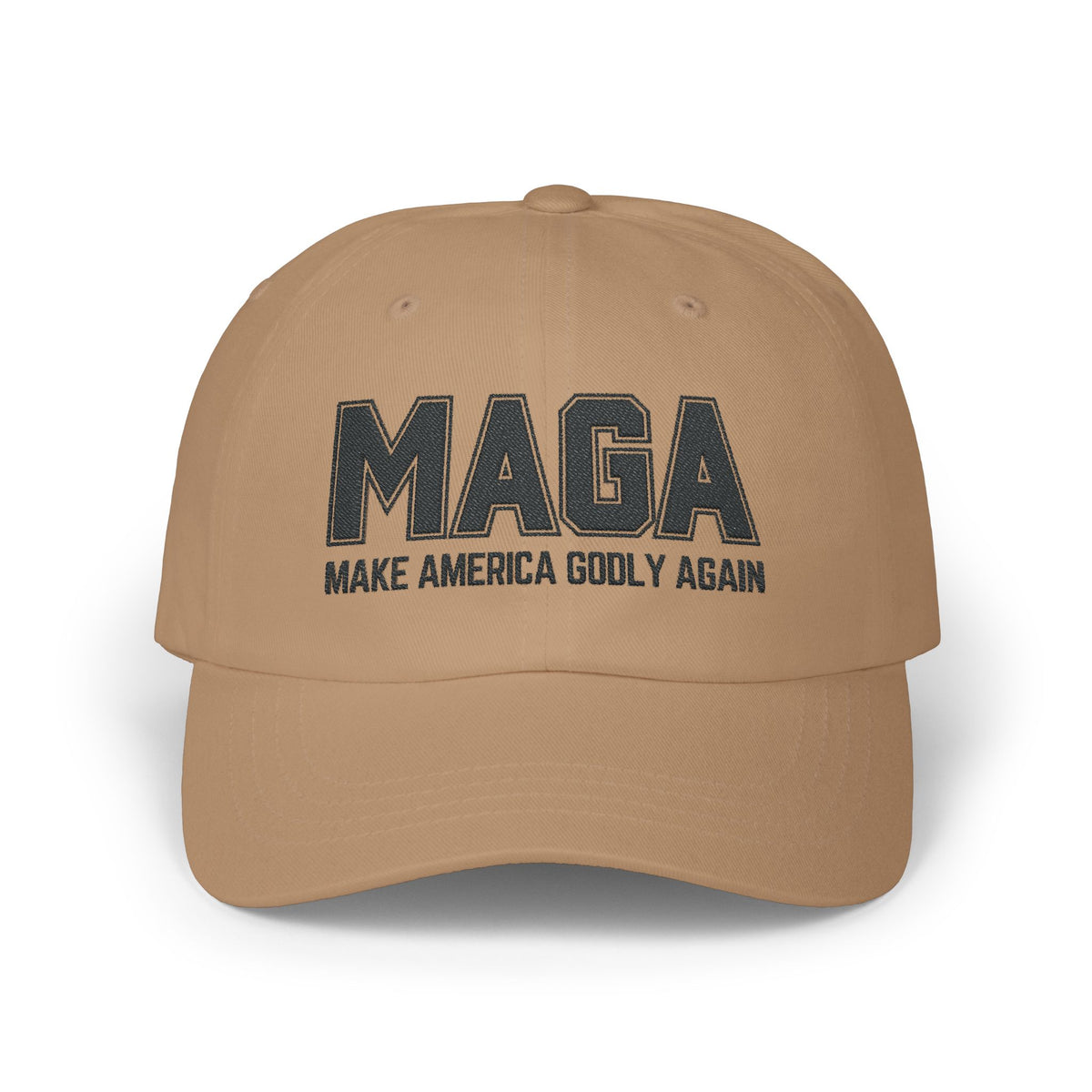 Make America Godly Again Classic Hat. Black Embroidered Design