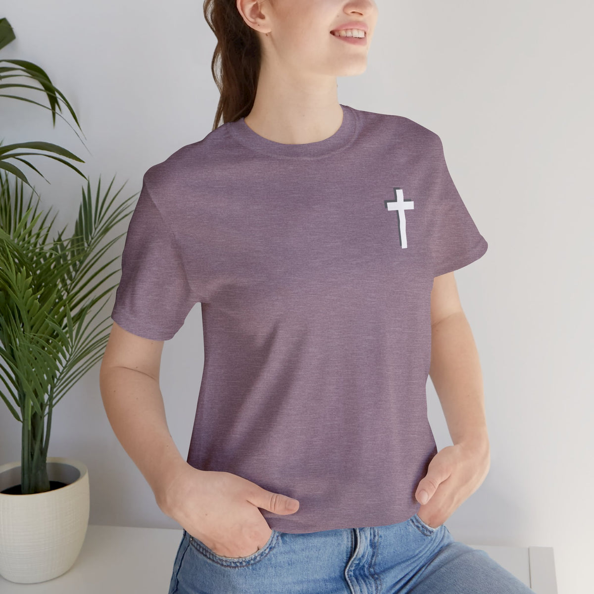 YAHWEH. Counselor. Emmanuel. Everlasting father. Mighty God. Alpha and Omega. THE GREAT I AM. Jehovah. The Names of God. This gorgeous Christian t-shirt has a large faith based design on the back with a cross behind some of the many names of God. With a small cross on the front chest pocket area, you can wear your faith and be bold for God.