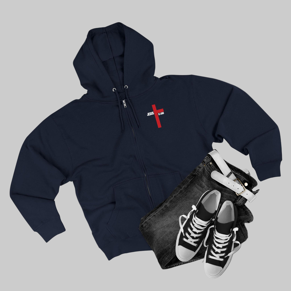 Every Knee Will Bow And Every Tongue Confess Jesus Is Lord Faith-Inspired Full Zip Hoodie | Inspirational Apparel, Christian Gift