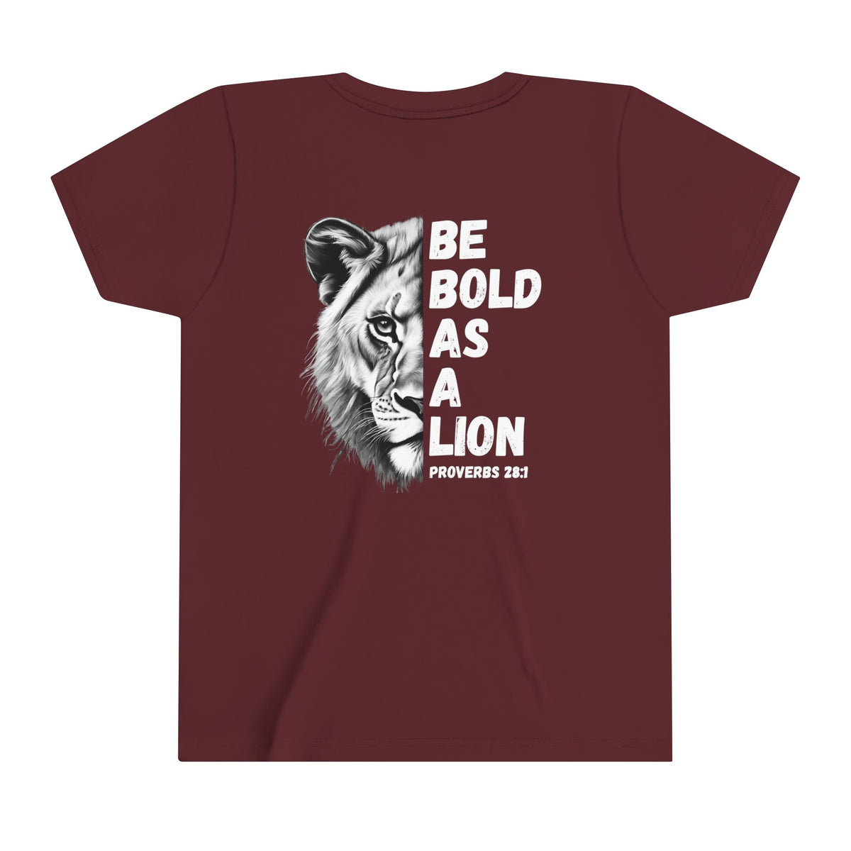 Kids Be Bold As A Lion Youth Short Sleeve Tee. Black & White Design