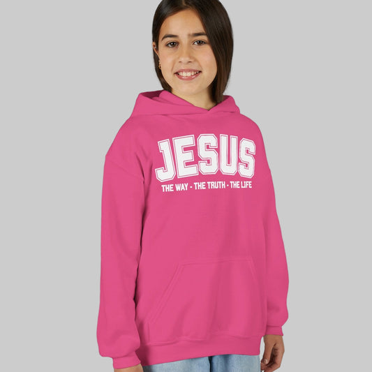 Youth Heavy Blend Hooded Sweatshirt - 'Jesus: The Way, The Truth, The Life' - Inspirational Christian Apparel, Cozy Hoodie for Kids