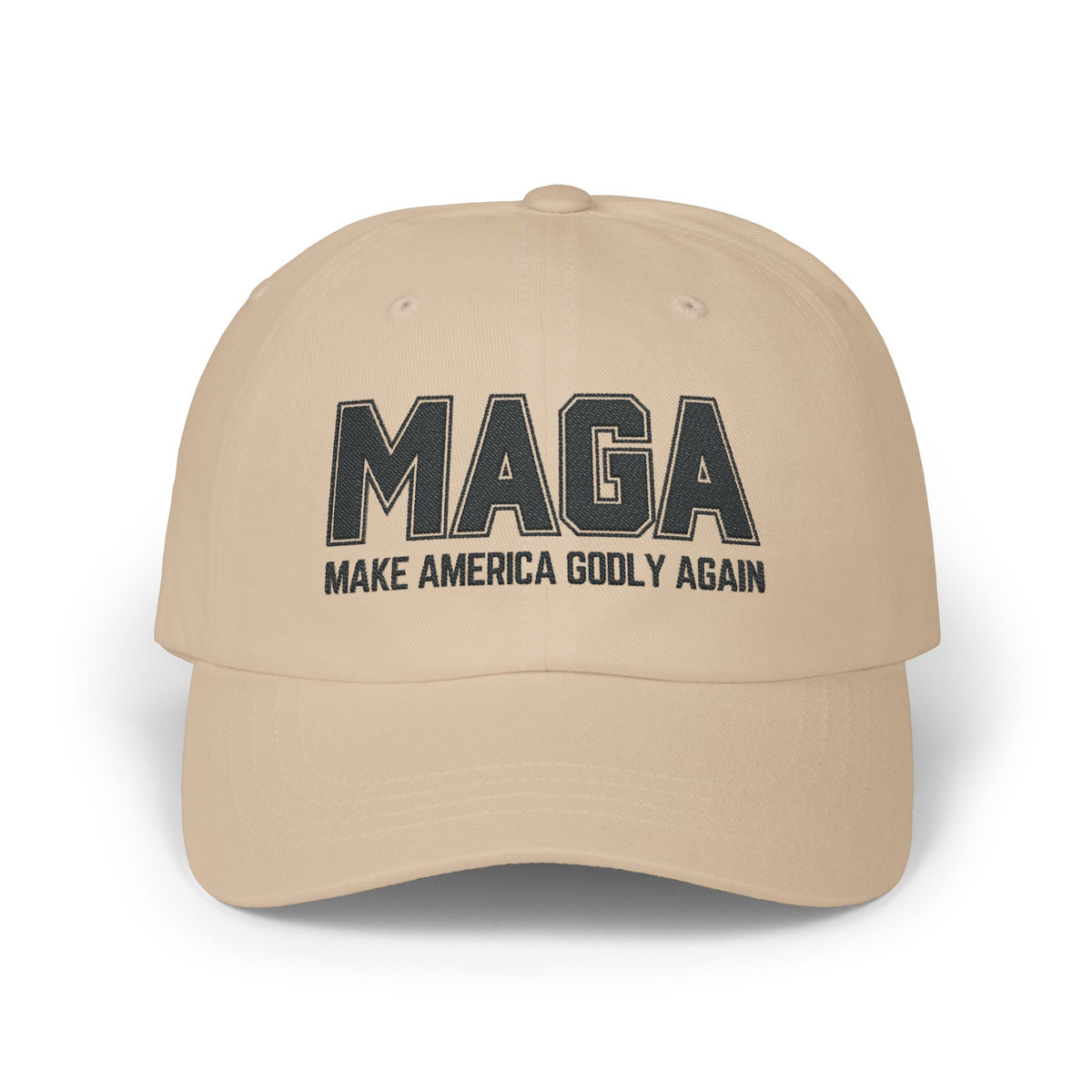 Make America Godly Again Classic Hat. Black Embroidered Design