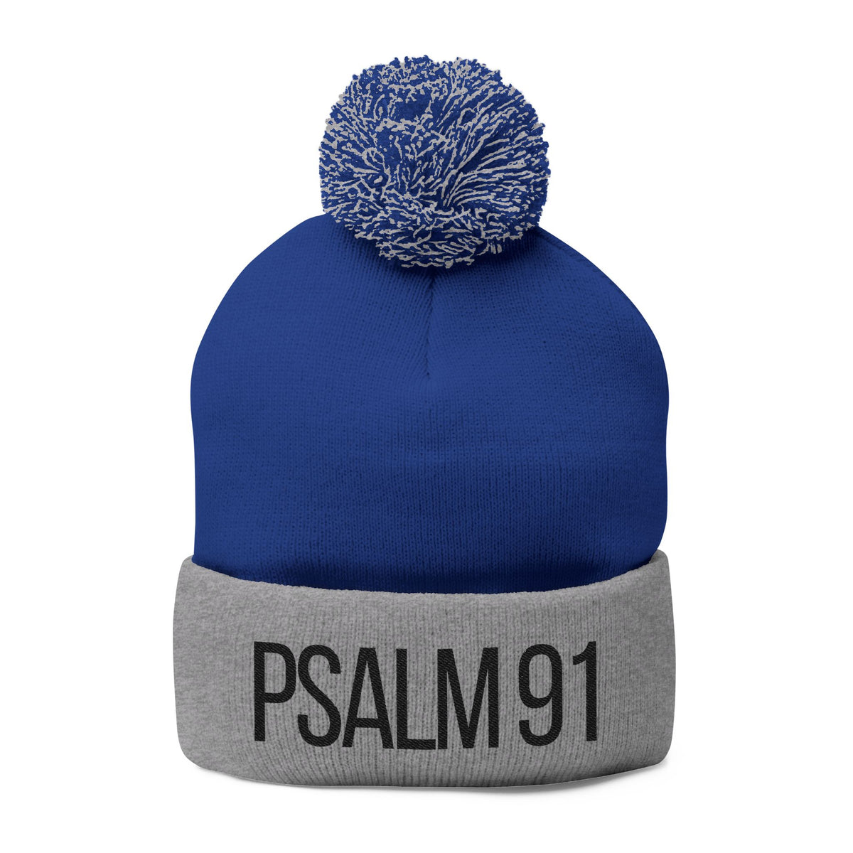 Psalm 91 Pom-Pom Knit Cap — Embroidered Winter Beanie for Faith & Comfort