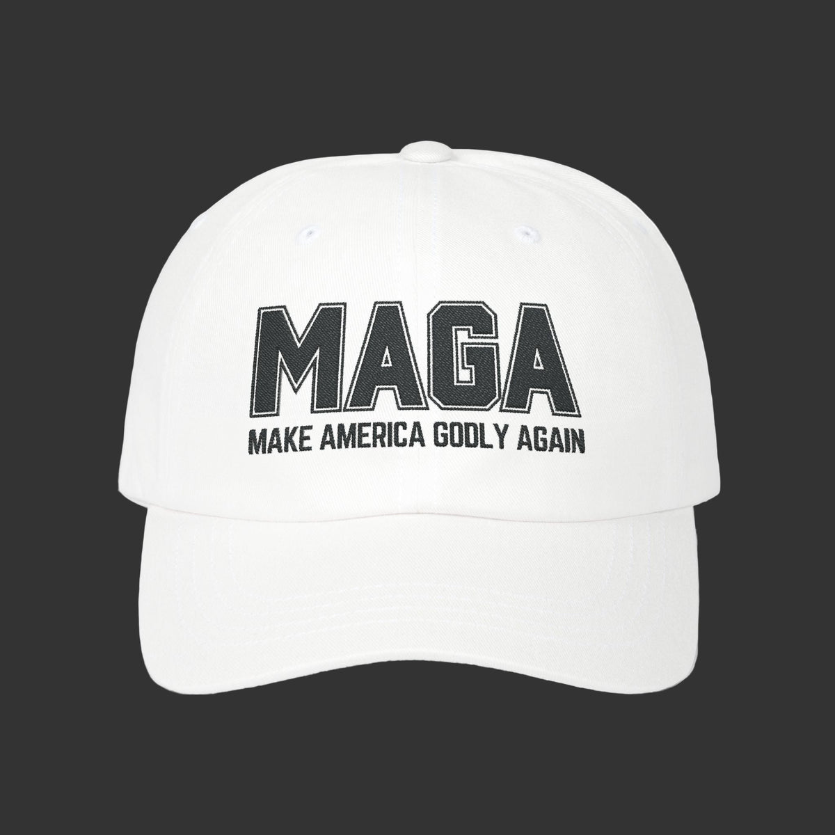 Make America Godly Again Classic Hat. Black Embroidered Design