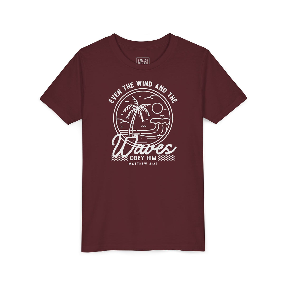 Youth Short Sleeve Tee - 'Even the Wind and the Waves Obey Him' Kids Bible Verse Shirt