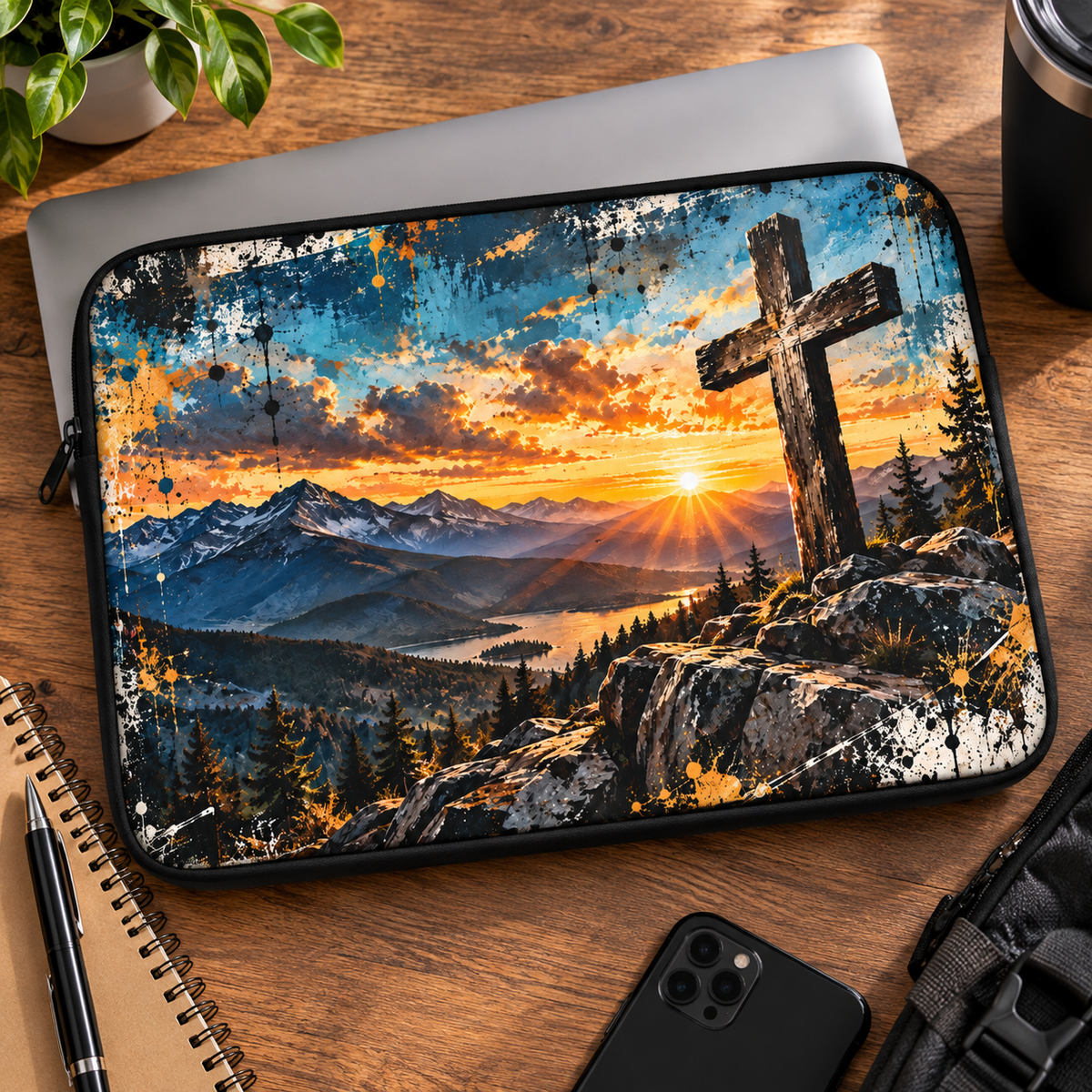 Christian Mountain Cross Laptop Sleeve – Faith-Inspired Laptop Case for Teens | 12", 13" & 15"