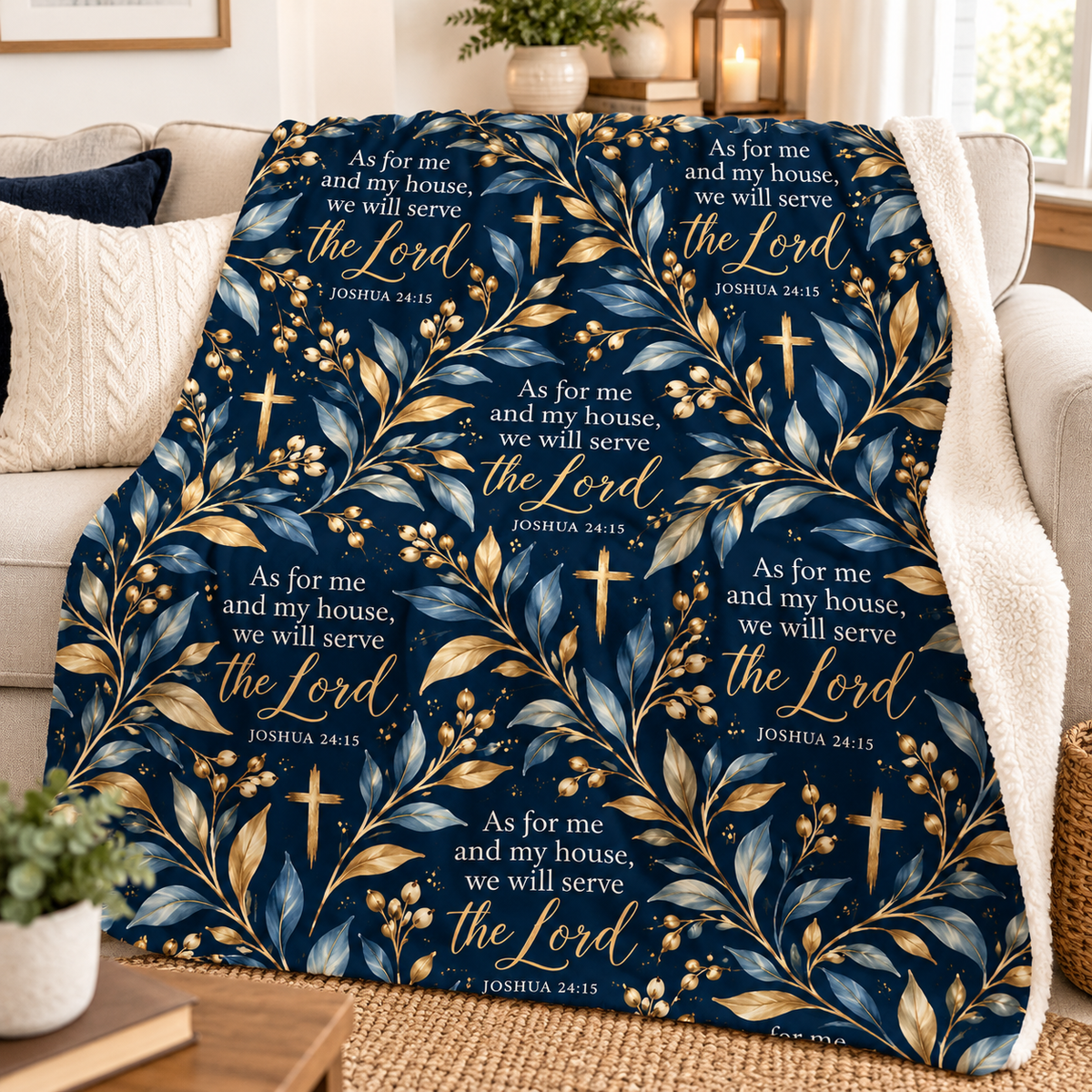 As for Me and My House Sherpa Blanket | Joshua 24:15 Christian Bible Verse Throw