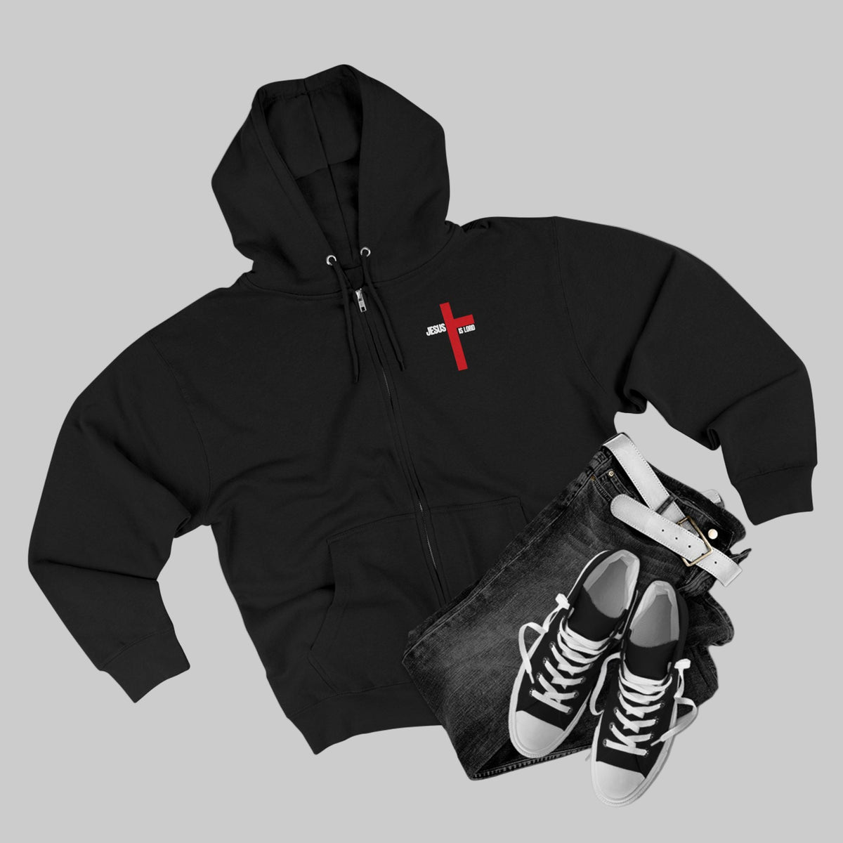 Every Knee Will Bow And Every Tongue Confess Jesus Is Lord Faith-Inspired Full Zip Hoodie | Inspirational Apparel, Christian Gift
