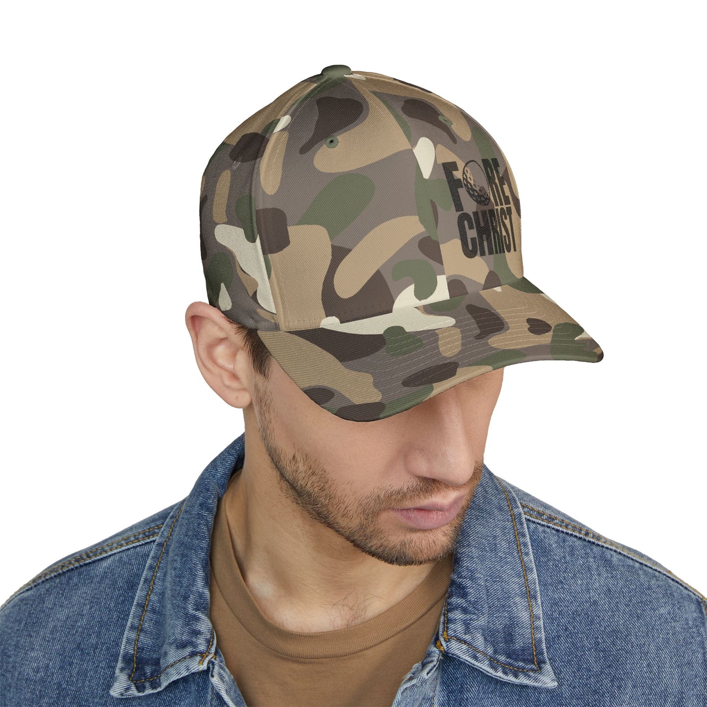 Fore Christ Embroidered Golf Cap - Faith-Inspired Closed-Back Hat.