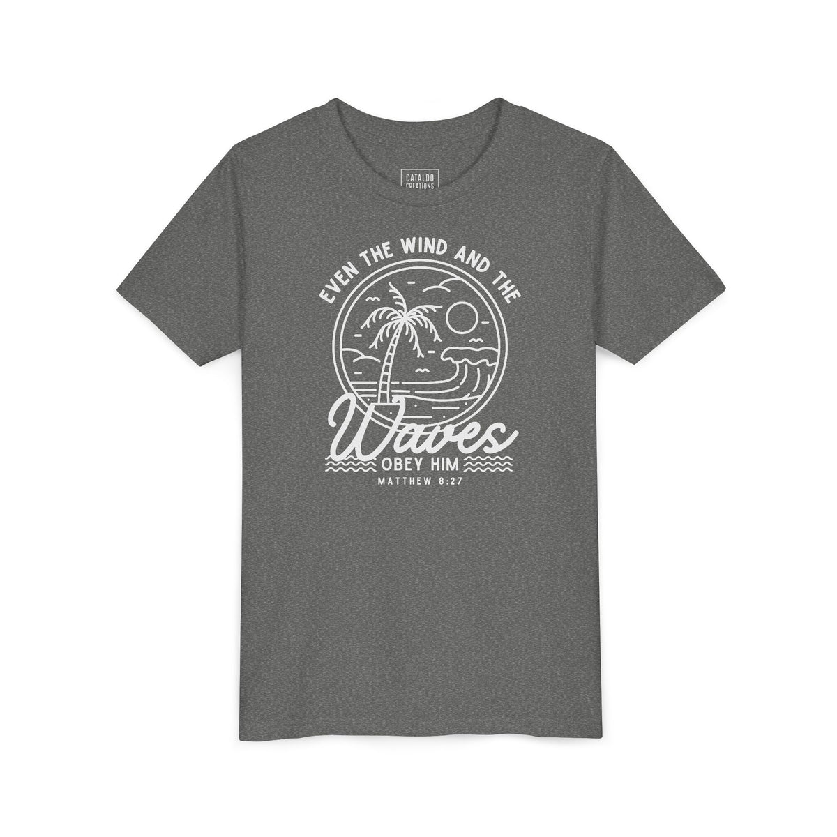 Youth Short Sleeve Tee - 'Even the Wind and the Waves Obey Him' Kids Bible Verse Shirt