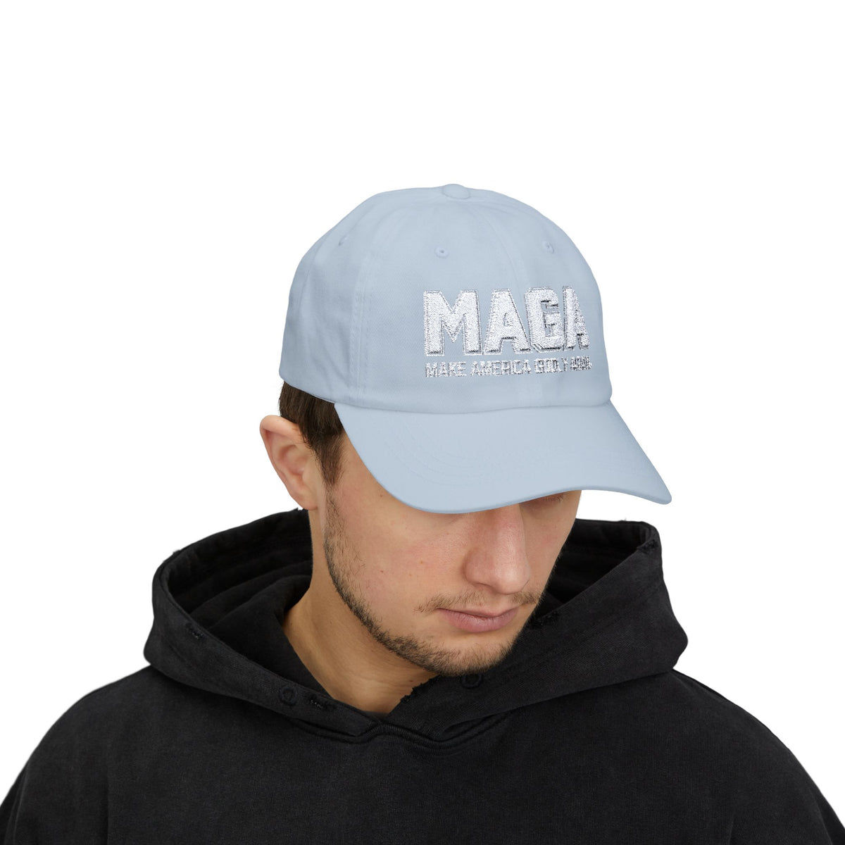 Make America Godly Again Classic Baseball Hat. White Embroidered Design