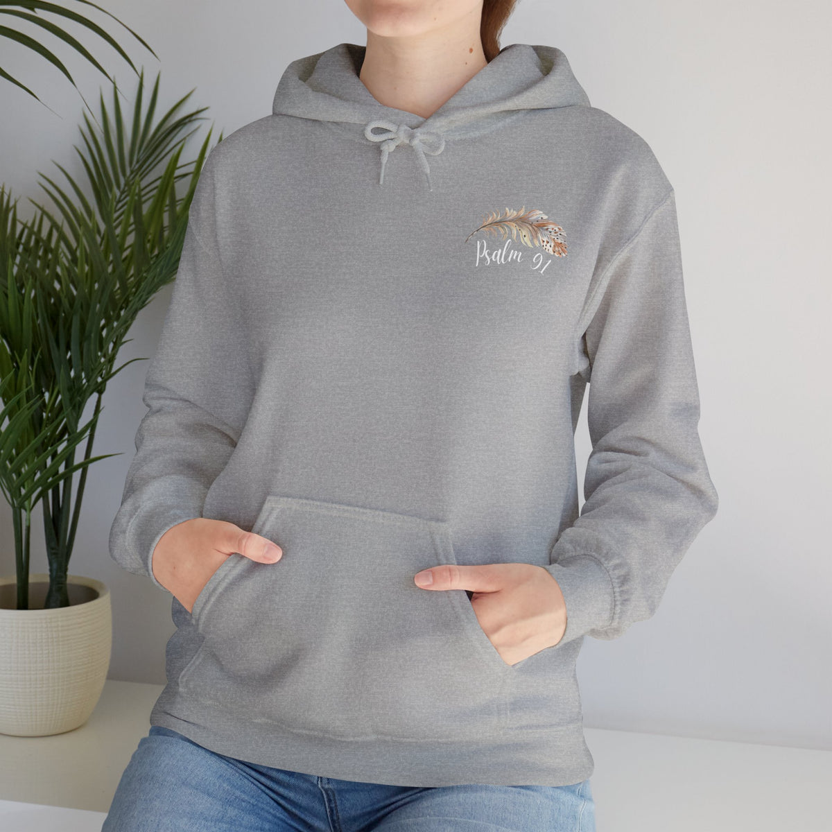 Psalm 91:4 Under His Wings You Will Find Refuge Heavyweight Sweatshirt, Feather Design For Women, Beautiful Christian Apparel