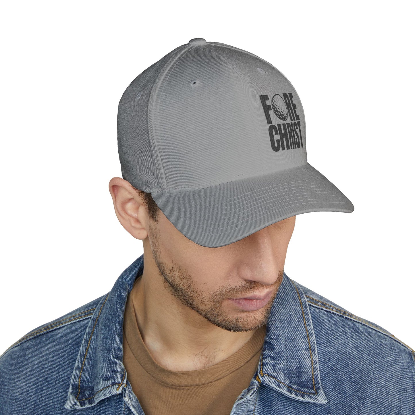 Fore Christ Embroidered Golf Cap - Faith-Inspired Closed-Back Hat.