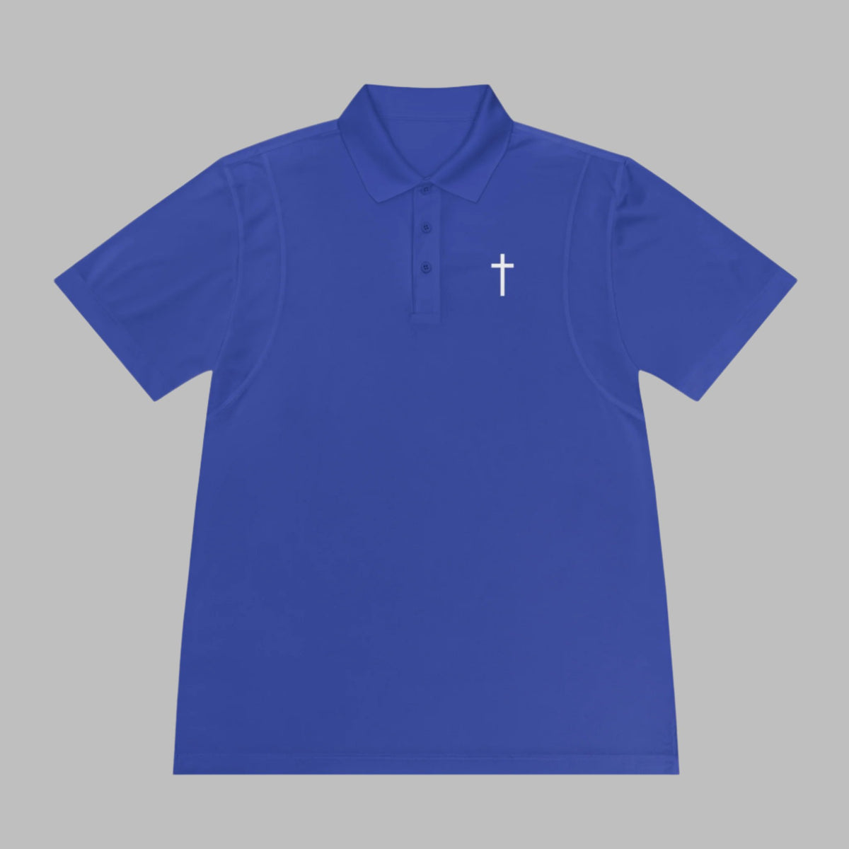 Meet the Cataldo Creations Cross Golf Polo for men. This lightweight, fast drying athletic polo is a perfect conversation starter on the course. With a small cross on the front chest, this design is simple and timeless. Christian golfer. Christian athletic apparel. Faith based apparel.