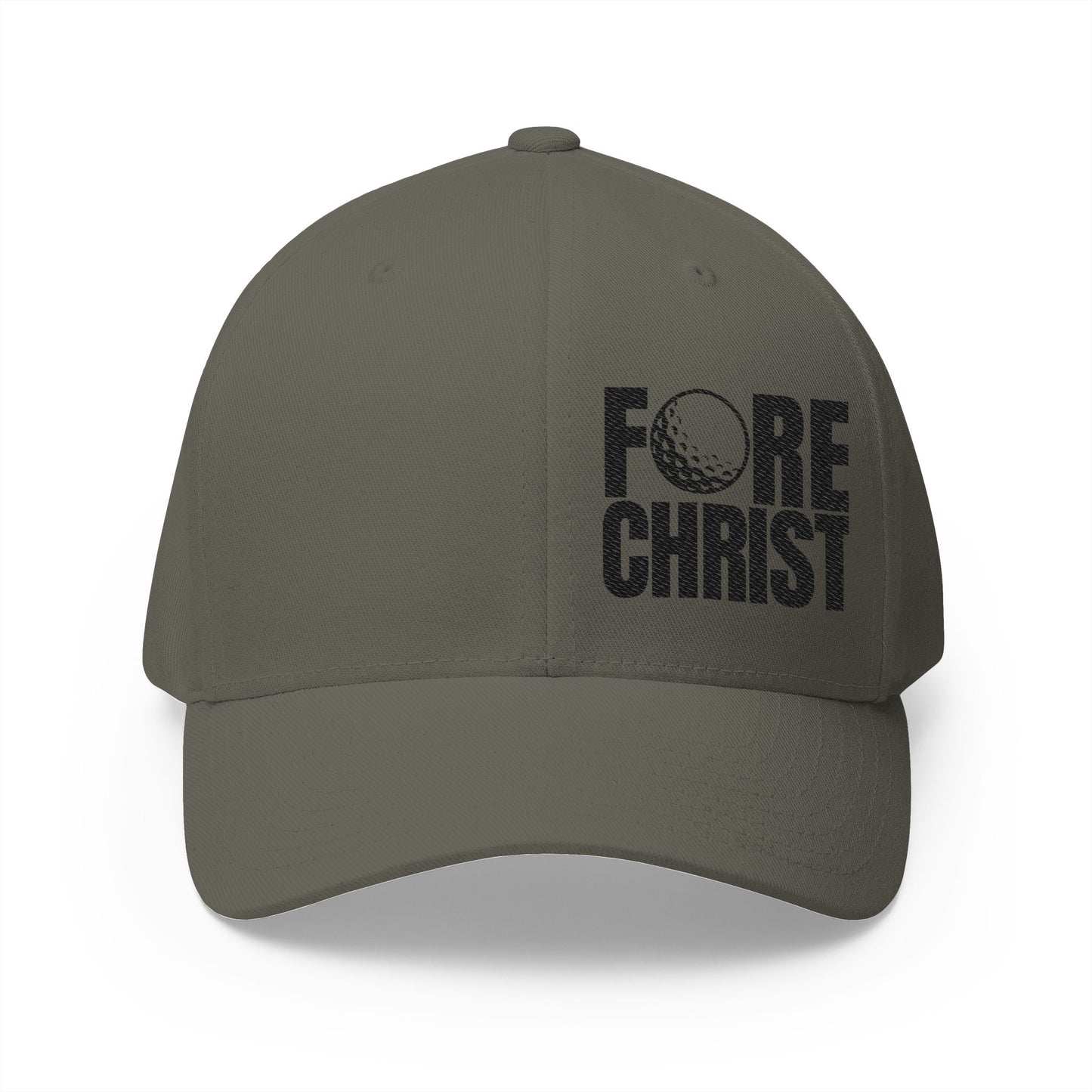 Fore Christ Embroidered Golf Cap - Faith-Inspired Closed-Back Hat.