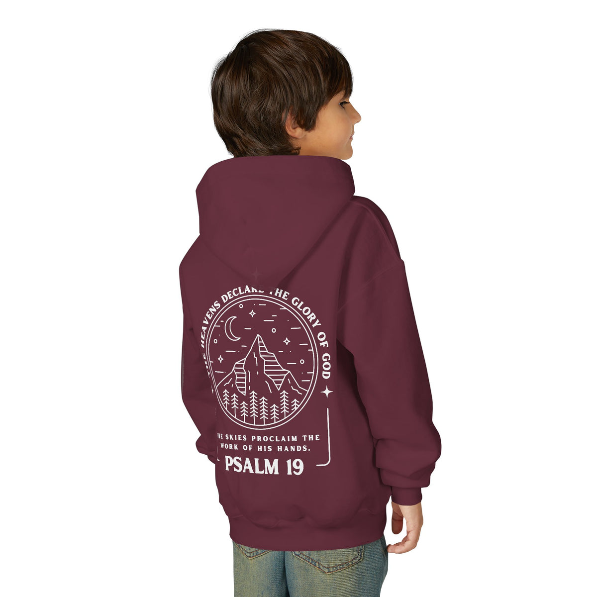 Youth Psalm 19 Hooded Sweatshirt, Cozy Kids Christian Apparel, 'The Heavens Declare The Glory Of God' Teen Bible Verse Hoodie