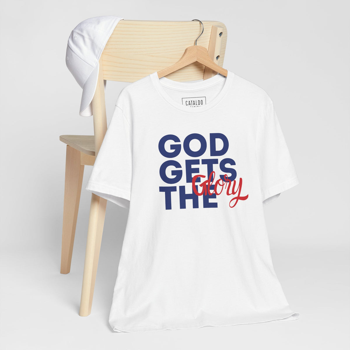 God Gets The Glory! This bold Christian t-shirt has a bold message and is available in many different colors. Grab this Cataldo Creations t-shirt for everyone in the family today!