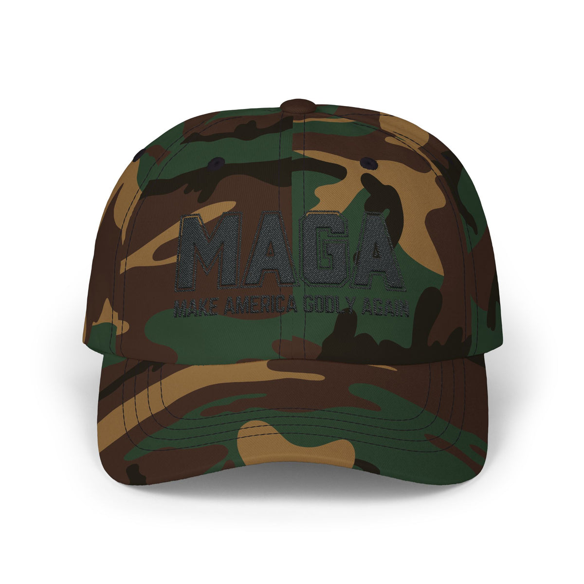 Make America Godly Again Classic Hat. Black Embroidered Design