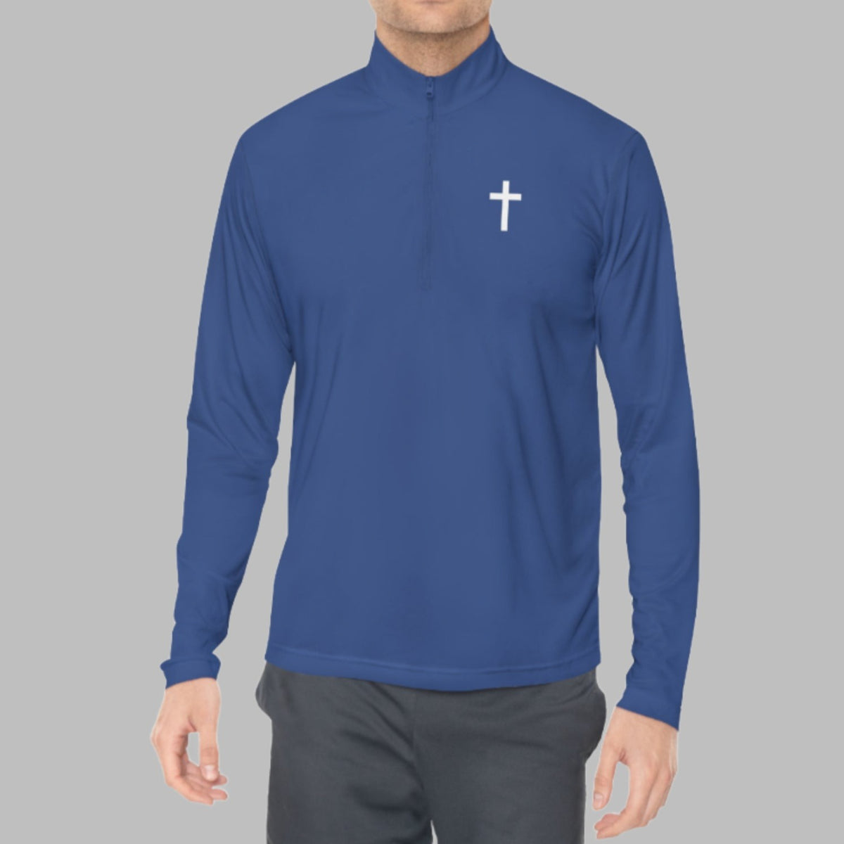 The Cross Quarter-Zip Pullover has a small cross on the front chest pocket. A perfect and simple way to wear your faith on the golf course, trails, boat and more! Cataldo Creations. Christian Apparel. Faith Based Apparel.