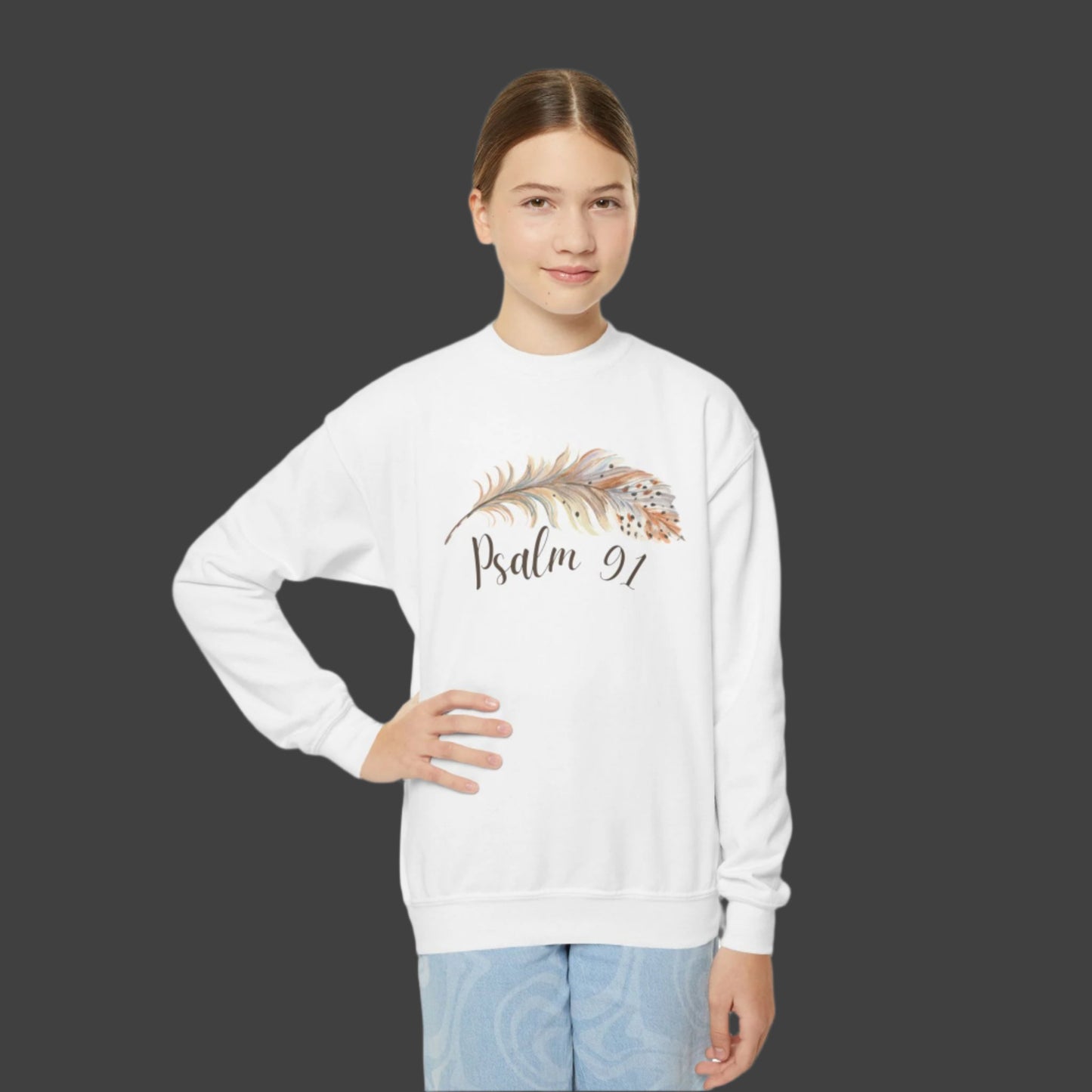 Girls Psalm 91 God's Protection Youth Crewneck Sweatshirt