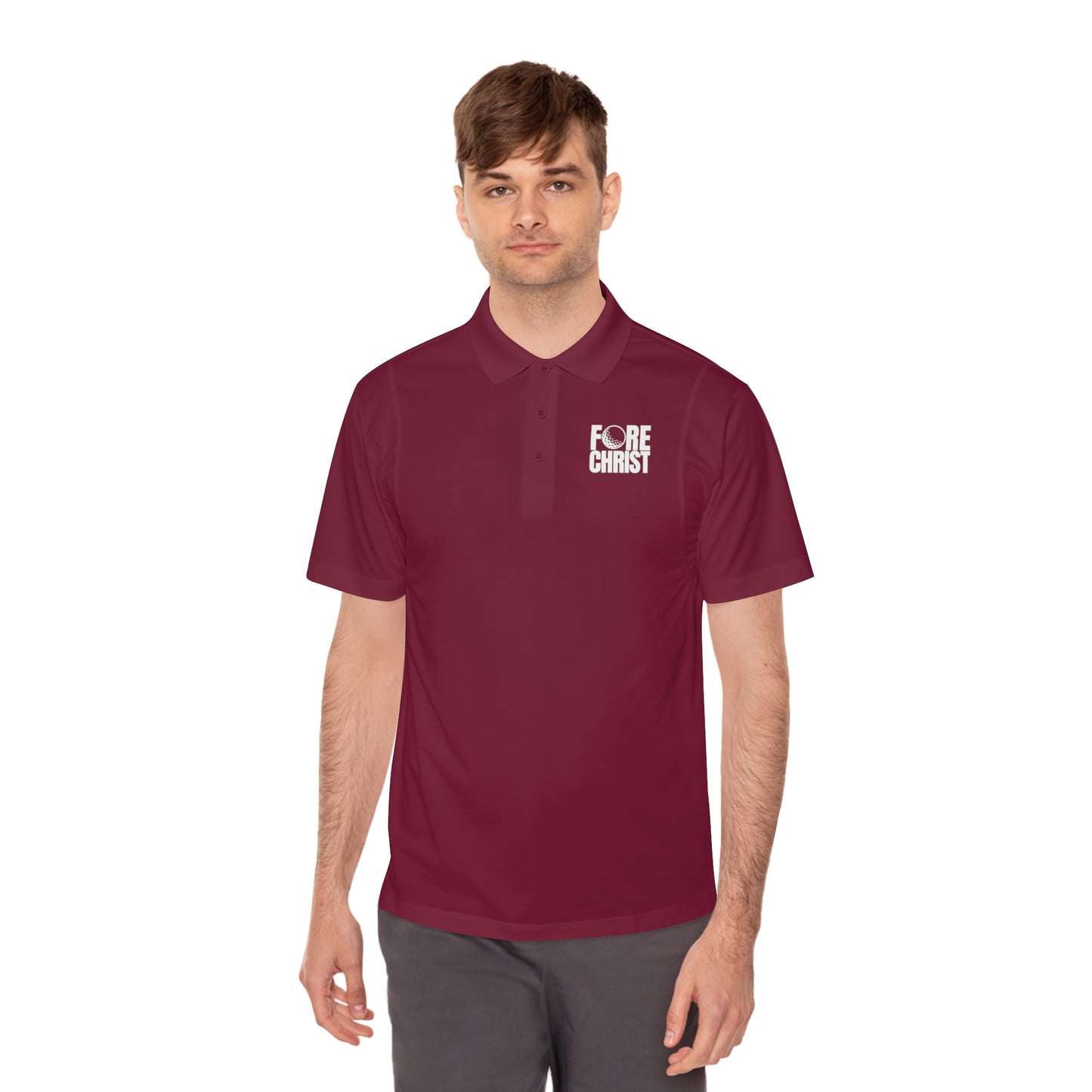 Men's 'Fore Christ' Sport Polo Shirt, Faith-Inspired Activewear, Christian Polo for Golf & Casual Outings, Men's Casual Wear