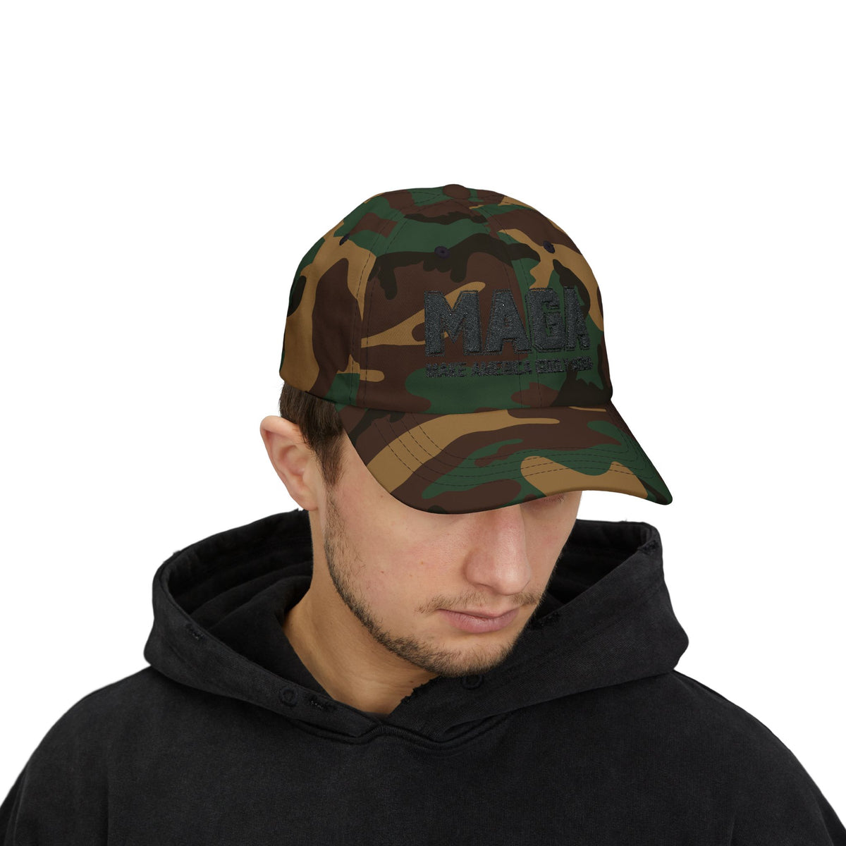 Make America Godly Again Classic Hat. Black Embroidered Design