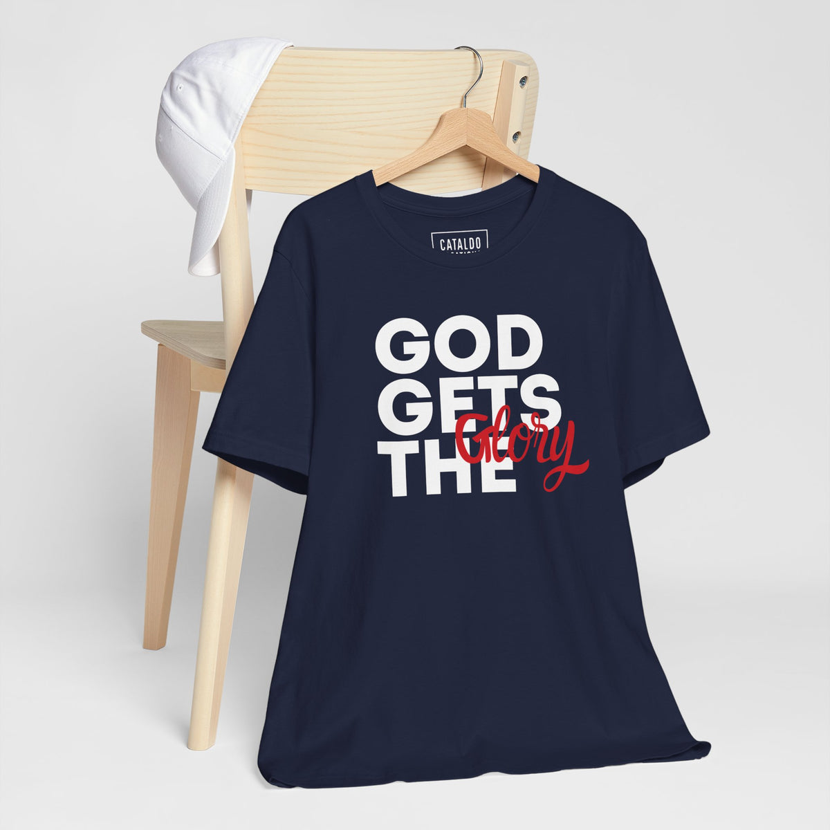 God Gets The Glory! This bold Christian t-shirt has a bold message and is available in many different colors. Grab this Cataldo Creations t-shirt for everyone in the family today!