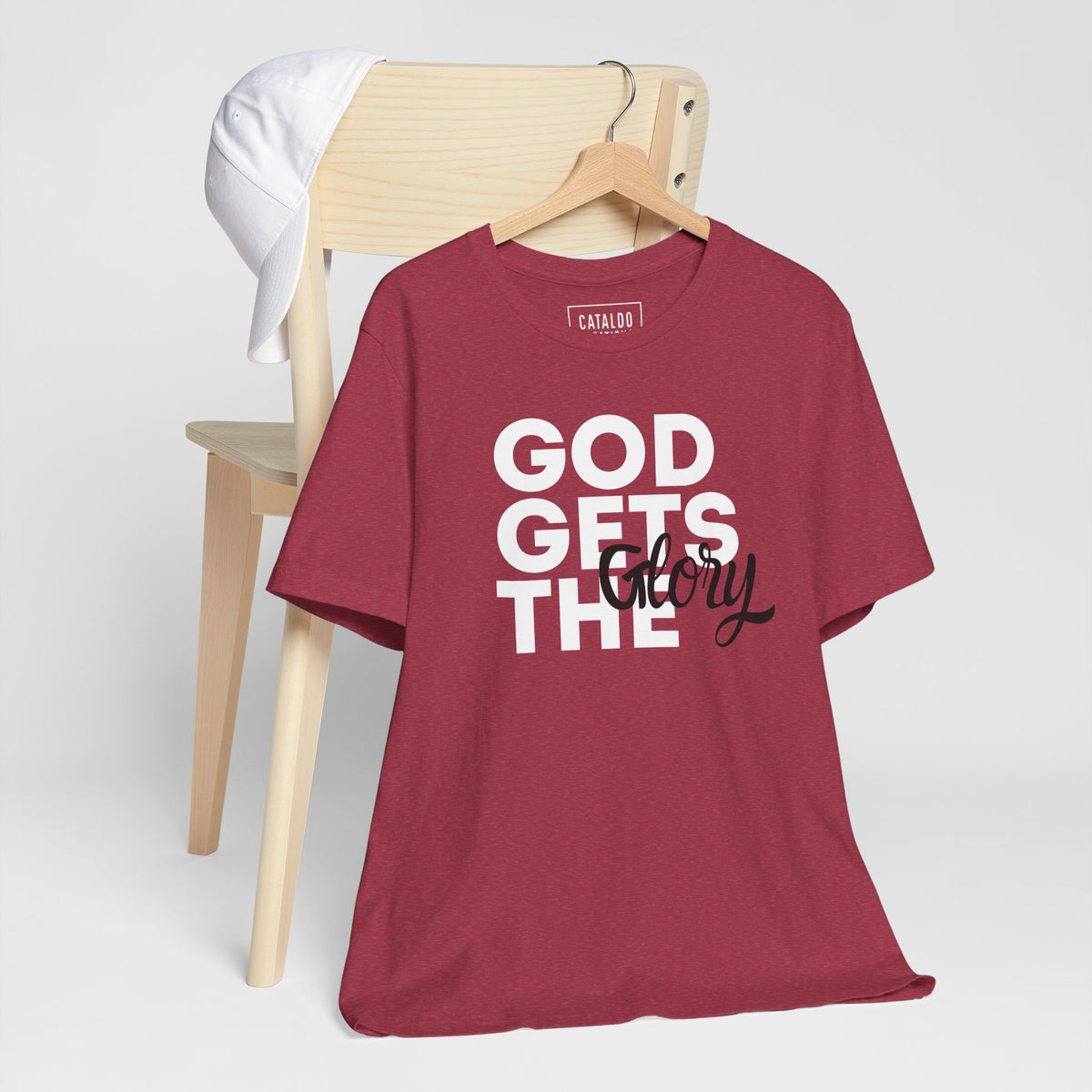 God Gets The Glory! This bold Christian t-shirt has a bold message and is available in many different colors. Grab this Cataldo Creations t-shirt for everyone in the family today!