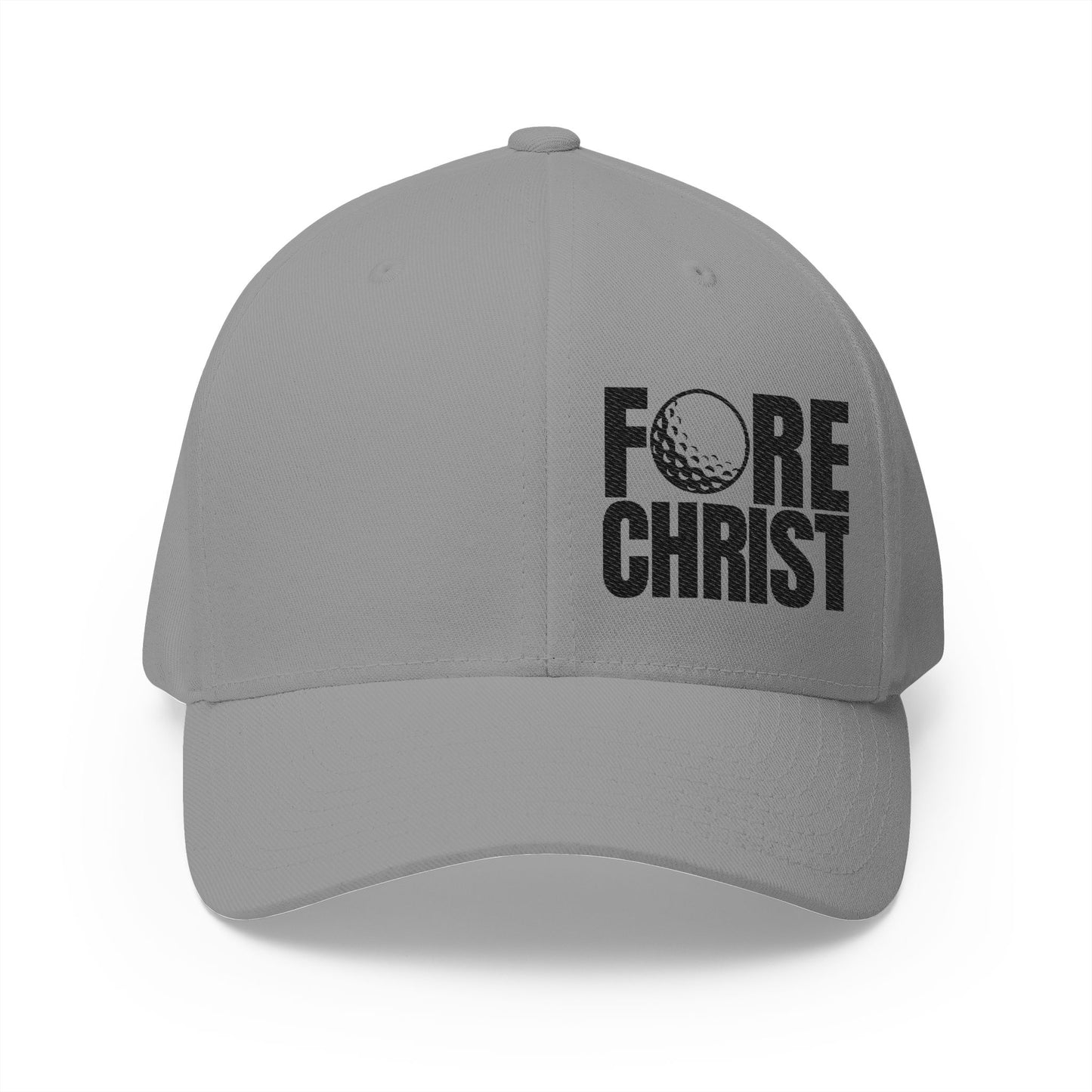 Fore Christ Embroidered Golf Cap - Faith-Inspired Closed-Back Hat.