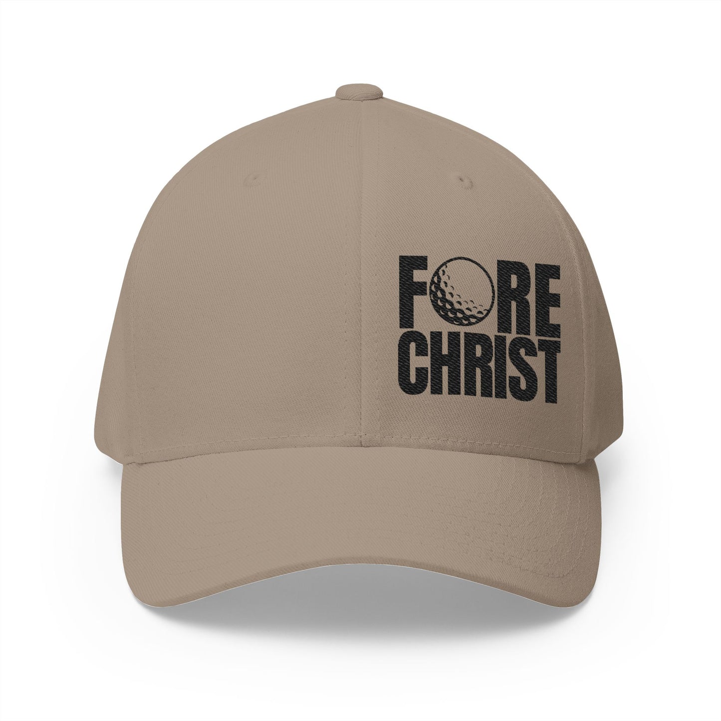 Fore Christ Embroidered Golf Cap - Faith-Inspired Closed-Back Hat.