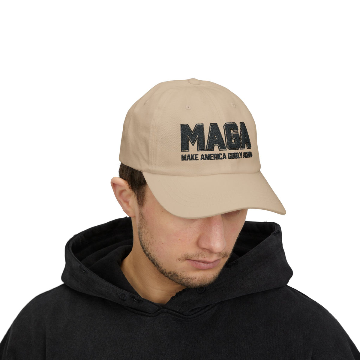 Make America Godly Again Classic Hat. Black Embroidered Design
