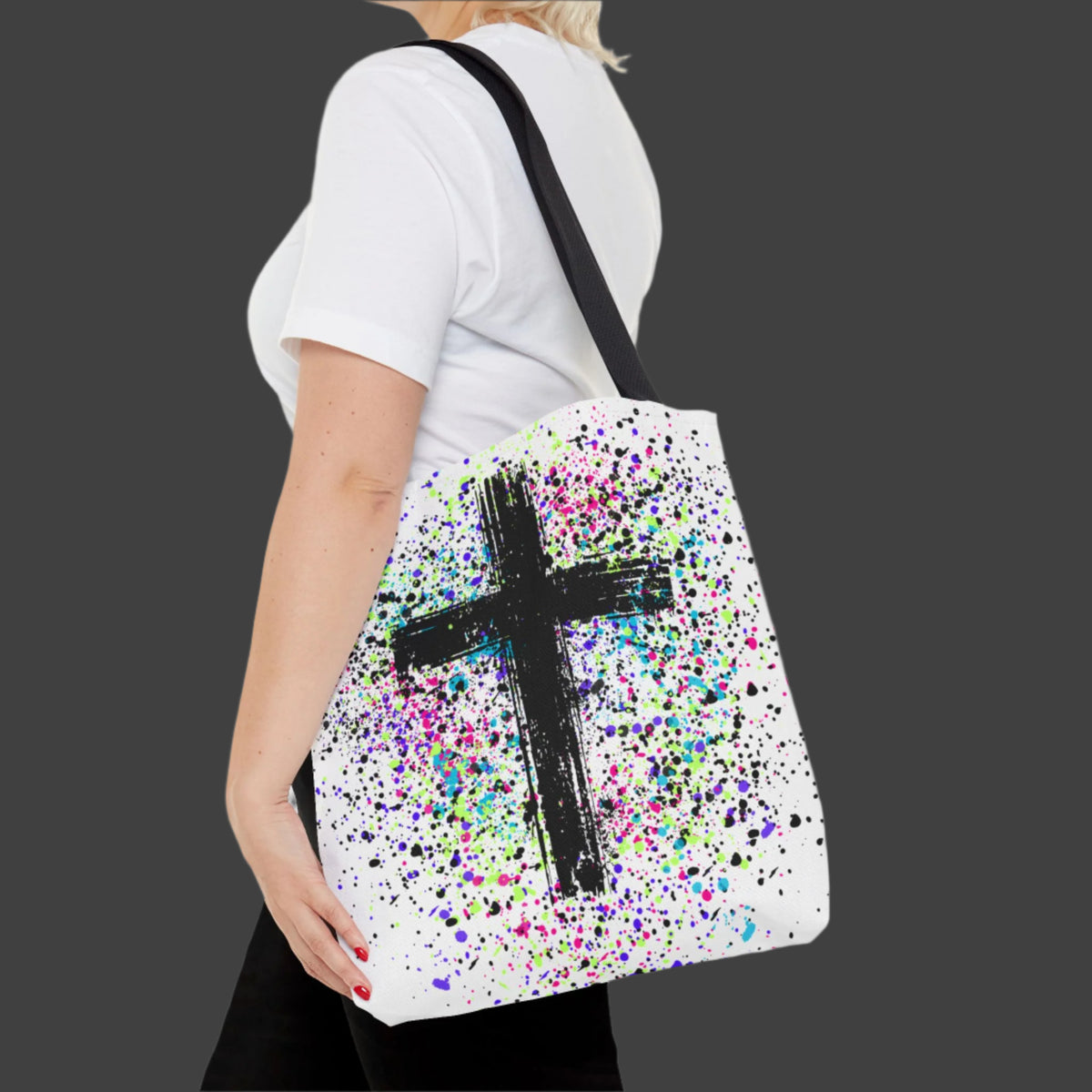 Colorful Cross Christian Tote Bag | Faith-Inspired Everyday Shoulder Bag | 3 Sizes